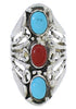 Turquoise Coral Sterling Silver Southwestern Ring Size 4-1/2 UX32892